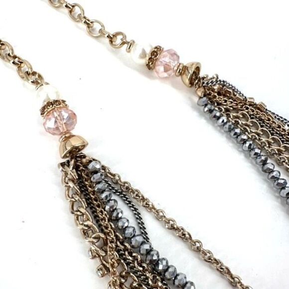 Chico’s layered multi-strand rhinestone & opalescent two tone necklace statement - Picture 3 of 10